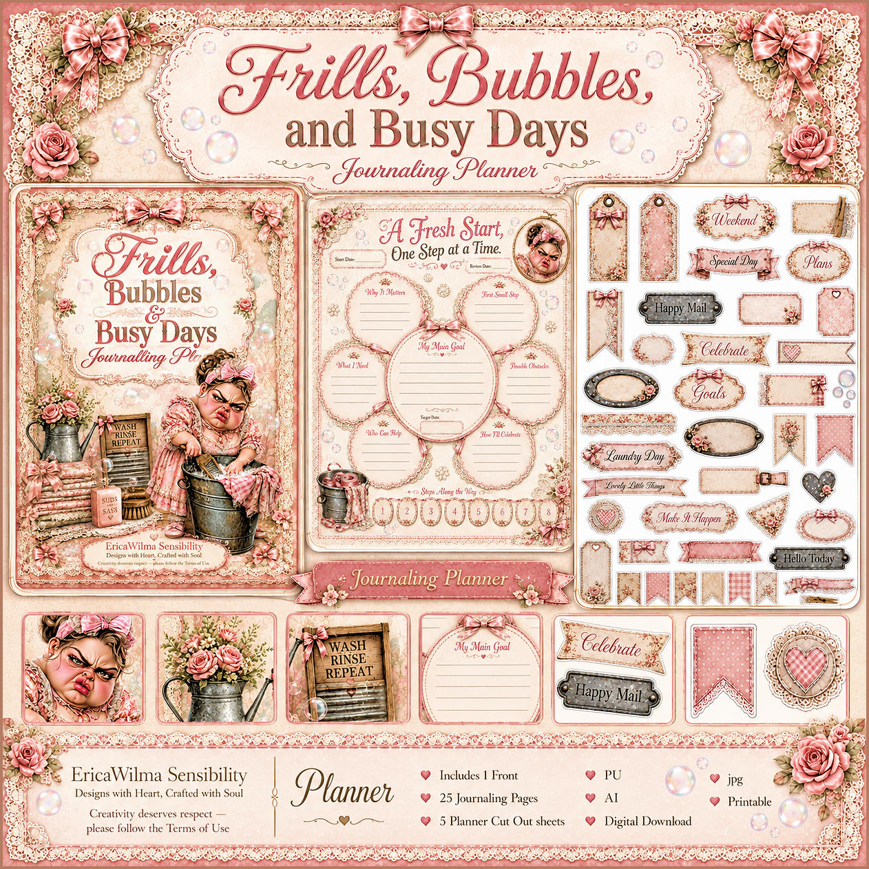 (image for) EW AI Frills, Bubbles and Busy Days - Journaling Planner 2026